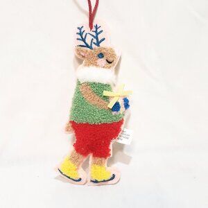 Ice Skating Reindeer Christmas Ornament Target 2018 Felt And Crewel 6.5"